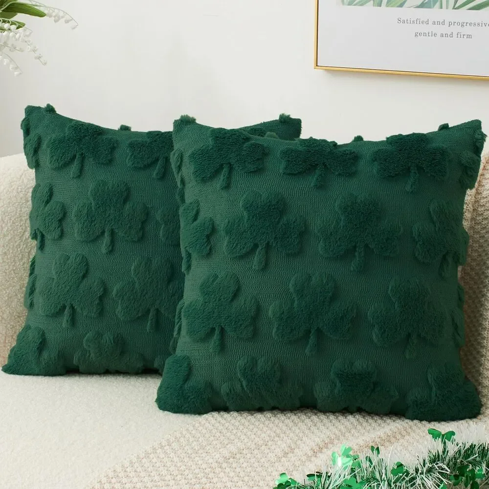 Set of 2, 18 x 18 Inch, Shamrock Pillow Covers
